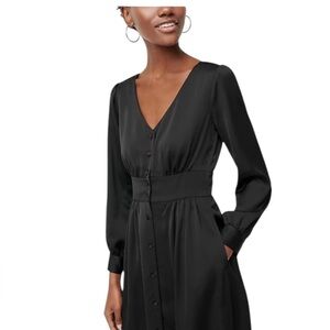 J.CREW 12 Stretch black button front midi dress Victorian revival boho romantic